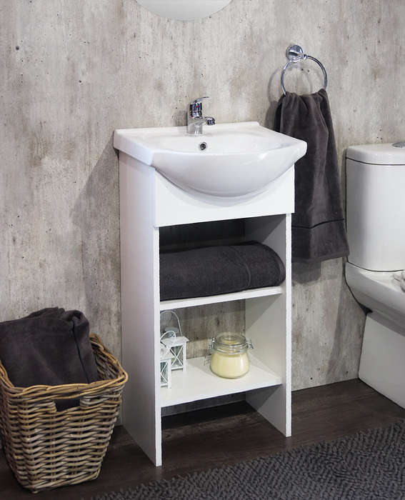 Denver Bathroom Furniture | Aperto Open Shelf Bathroom Vanity Cabinet | White finish | Floor Stan...