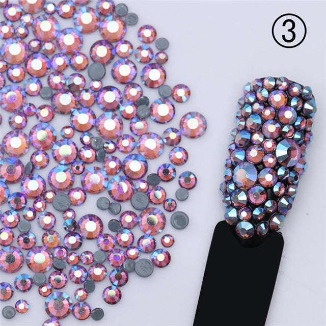 1 Bag Nail Rhinestone Multi-size Flat Bottom 2mm-5mm Champagne Blue FlatBack Studs Mani... - Color 3