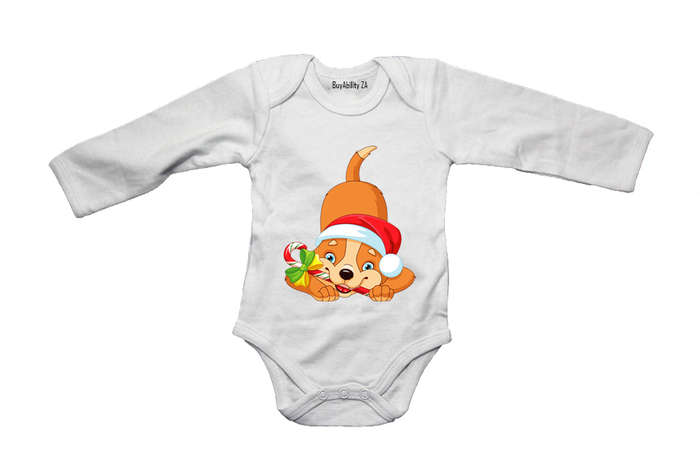 Christmas Candy Cane Dog - Baby Grow