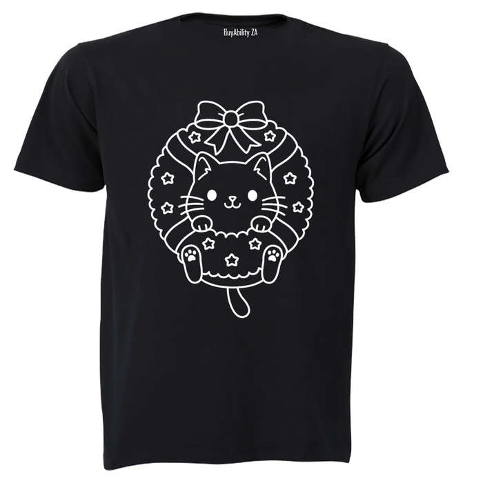 Christmas Kitten Wreath - Kids T-Shirt