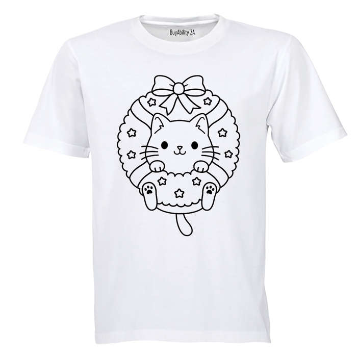 Christmas Kitten Wreath - Kids T-Shirt