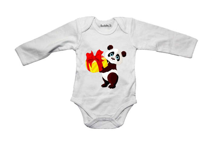 Christmas Present Panda - Baby Grow