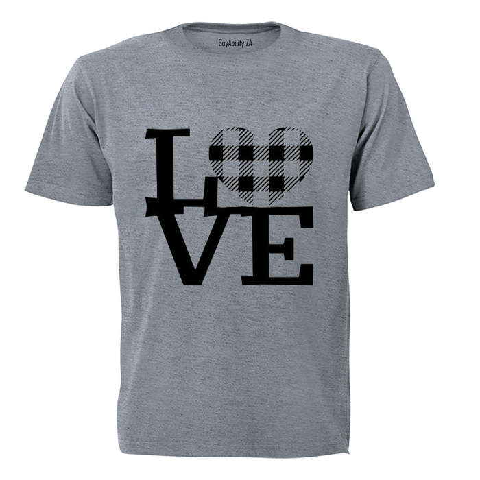 Love - Plaid Heart - Valentine - Adults - T-Shirt