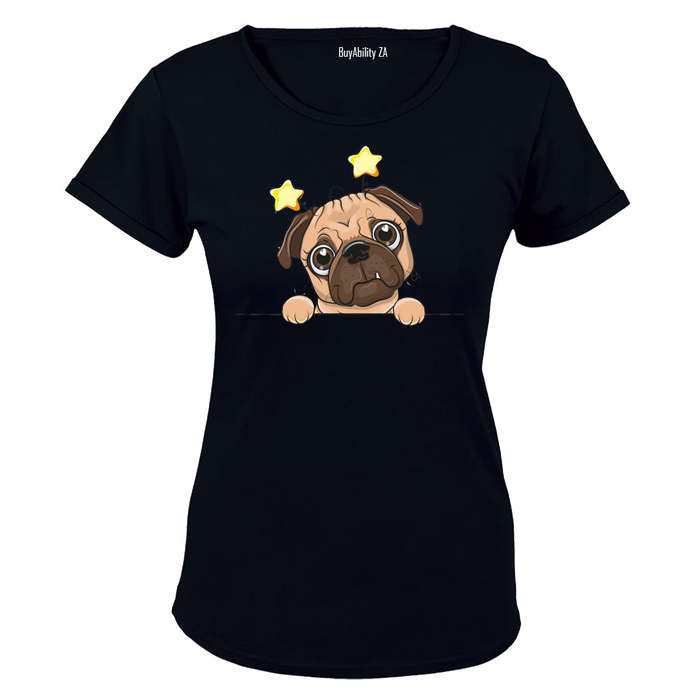 Peeking Pug, Stars - Ladies - T-Shirt