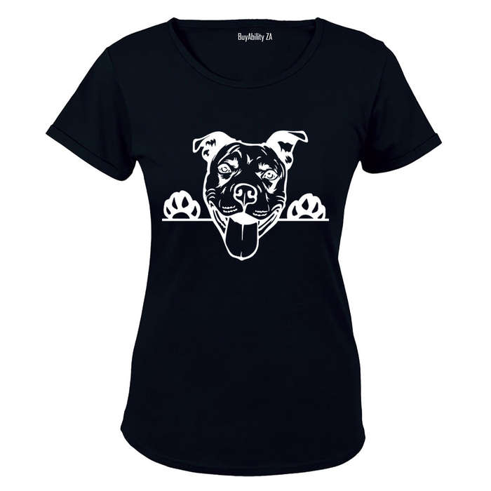 Pitbull - Peeking Dog - Ladies - T-Shirt