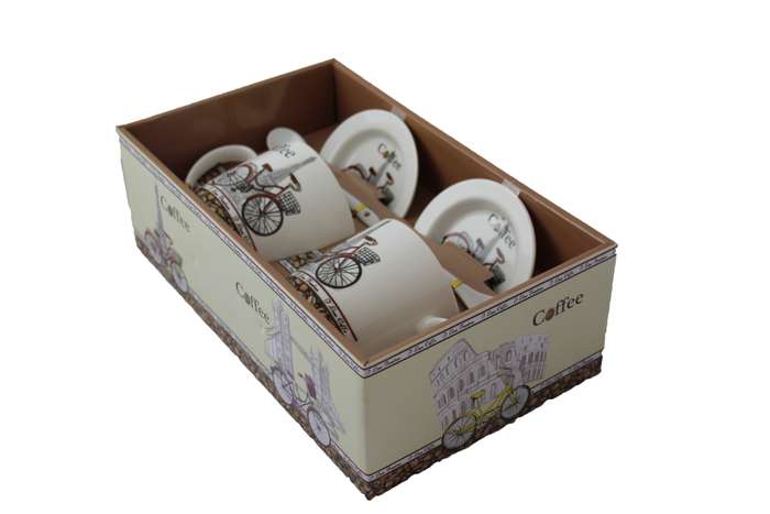 Bicycle Eiffel Tower Coffee Gift Box with 2 Printed Cups, Saucers & Spoons