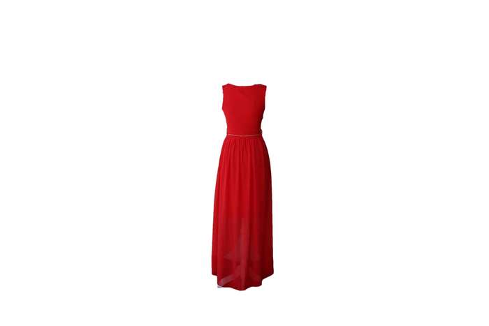 Red Cocktail Dress With Long Tail (With Gold Belt Accessory)