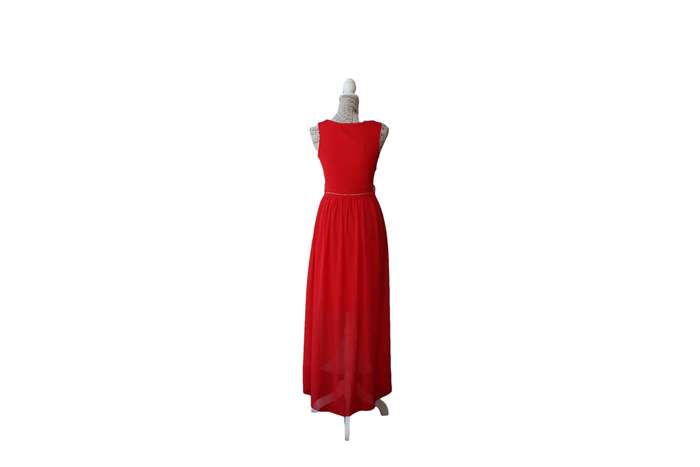 Red Cocktail Dress With Long Tail (With Gold Belt Accessory)