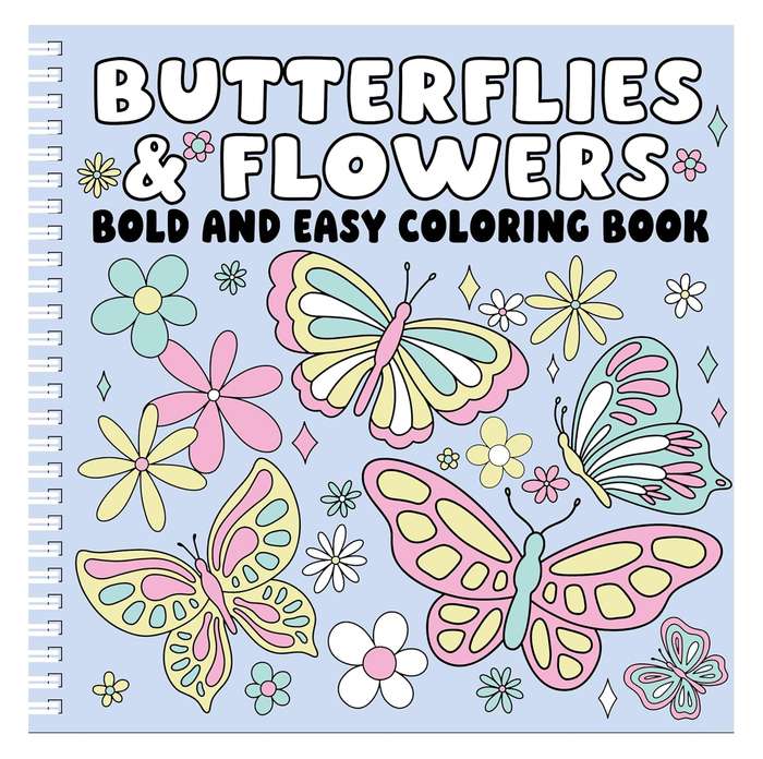 Butterflies and Flowers: Bold and Easy Coloring Book