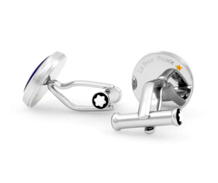 Montblanc Le Petit Prince Stainless Steel Cufflinks with Deep Blue Lacquer Inlay (New)