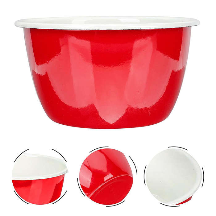 Agate Enamel Flat Bottom Serving Bowl Salad Bowl Deep Bowl 16cm