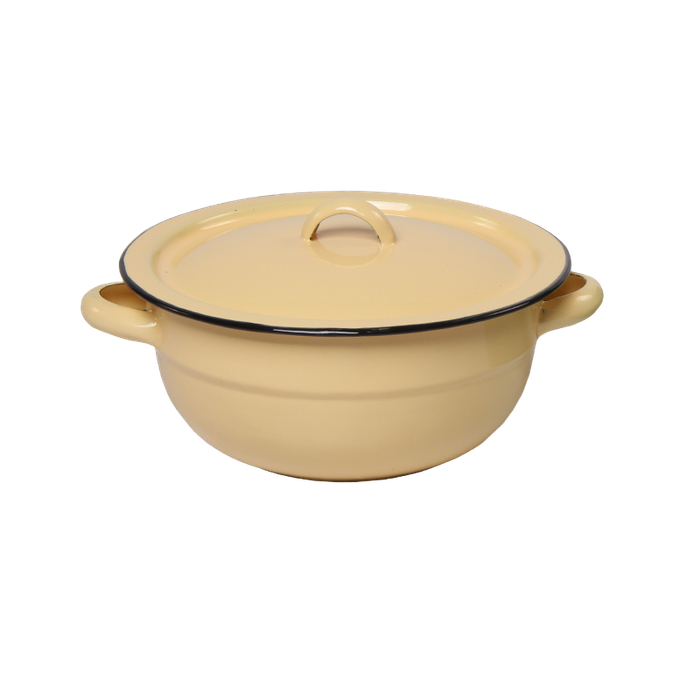 New World Enamel Vegetable Dish Plain/Decorated Beer Bread Dish - 18cm / Cream