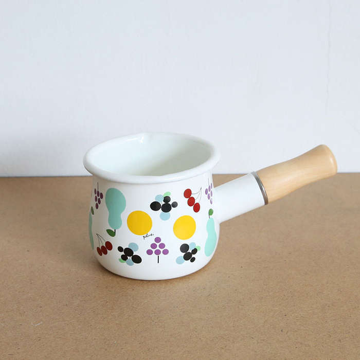 Agate Enamel Saucepan Milk Pan Mini Butter Warmer with Wooden Handle 10cm