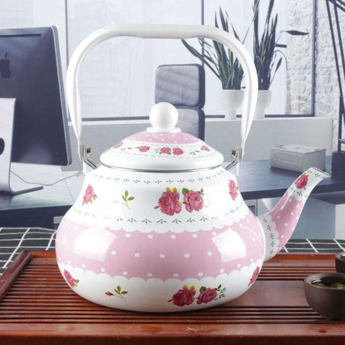 Agate Enamel Teapot 2.5LT Lace Ribbon Design - Pink Lace Ribbon / 2.5LT