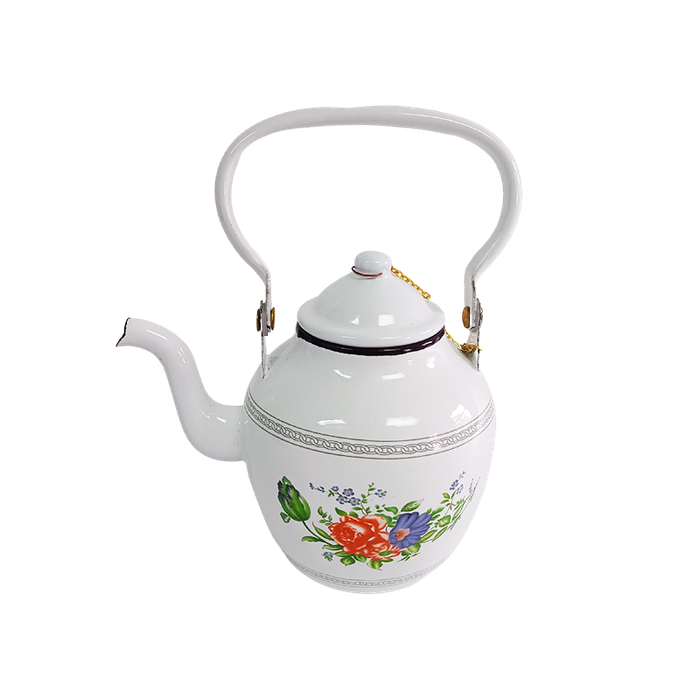 Garnet Enamel Tea Pot - 14cm/1.6LT / White with flower