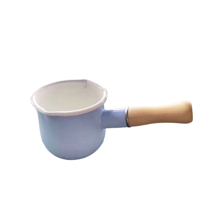 Agate Enamel Saucepan Milk Pan Mini Butter Warmer with Wooden Handle 10cm