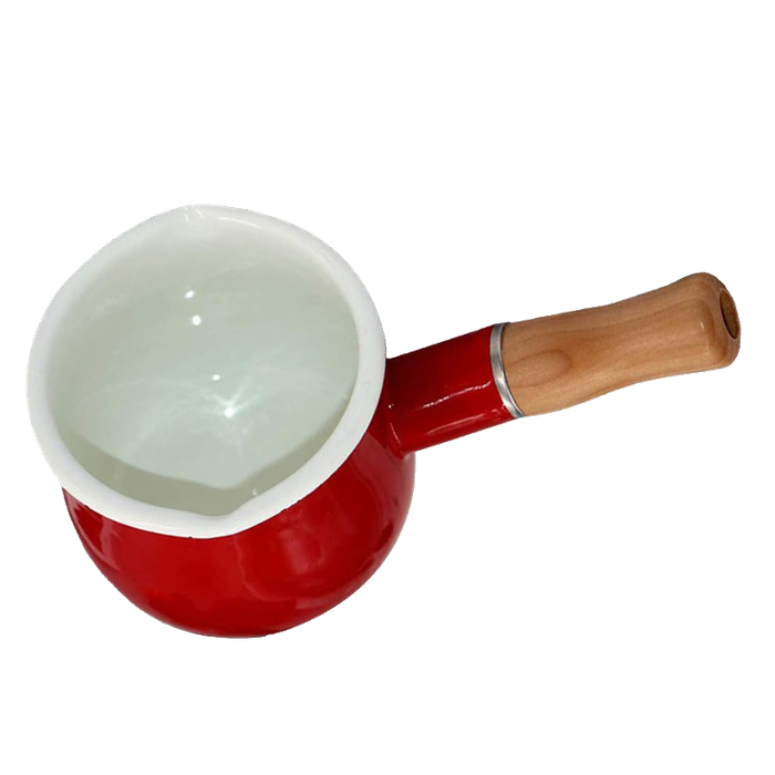 Agate Enamel Saucepan Milk Pan Mini Butter Warmer with Wooden Handle 10cm
