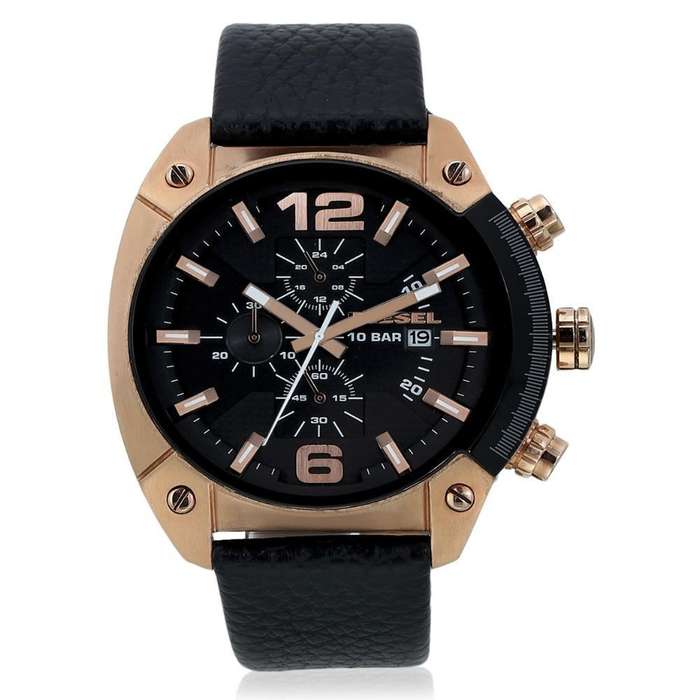 DIESEL Overflow Chronograph Black Dial Black Leather Men's Watch