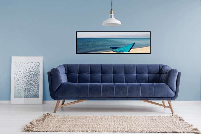 Blue Boat on the Beach Poster