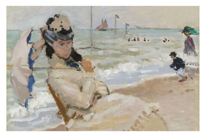 Camille on the Beach in Trouville (1870)  by Claude Monet - Art Poster