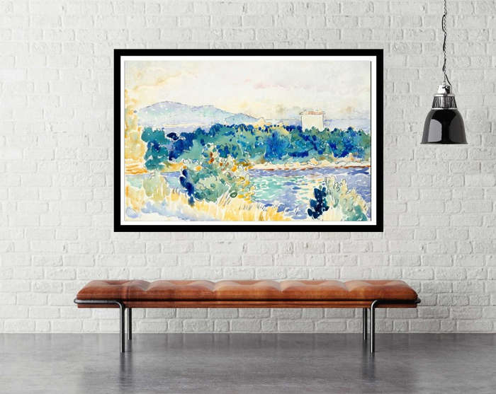 Mediterranean Landscape with a White House  by Henri Edmond Cross- Art Poster