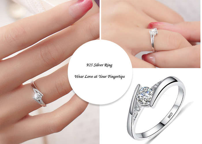 YINHED 100% Pure 925 Sterling Silver Ring Set with 0.5 ct CZ - 9