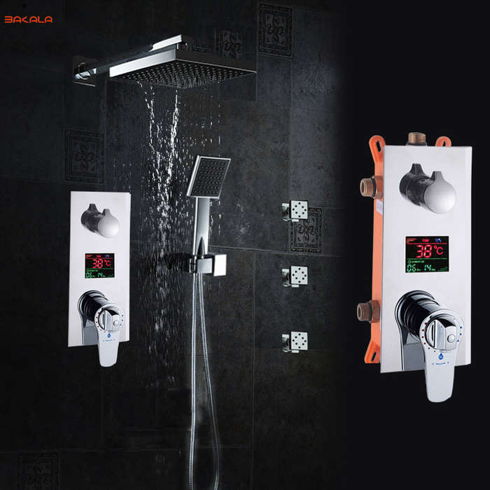 3 Functions massage jets Thermostatic LED Display Shower Set