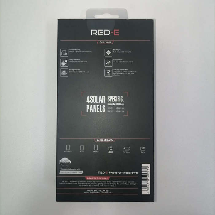 Red-E V213481 | Powerbank RSP-80 Black 8000mAh solar