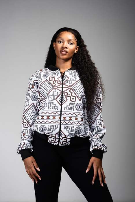 Women's Mudcloth Summer Bomber Jacket - White