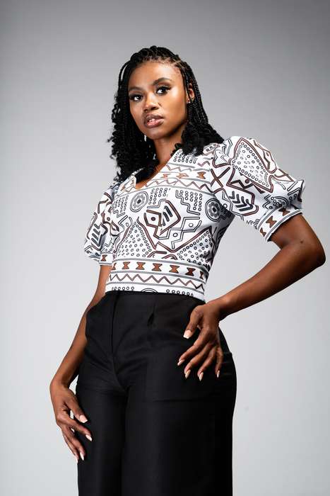 Women's Mudcloth Puff Sleeve Top - White