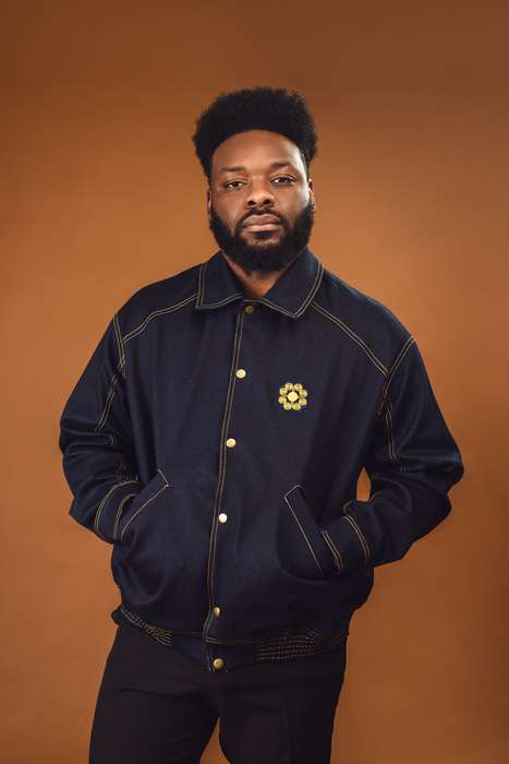 Men's Collar Varsity Jacket - Denim