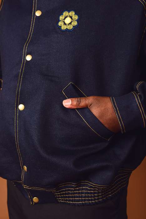 Men's Collar Varsity Jacket - Denim