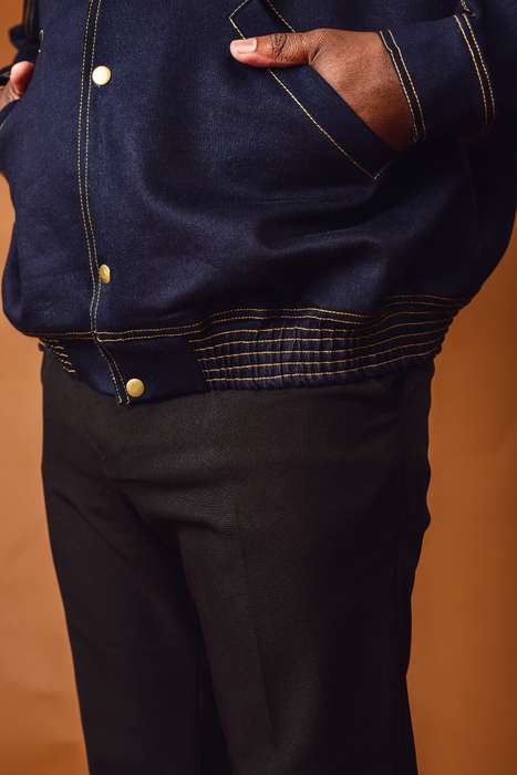 Men's Collar Varsity Jacket - Denim