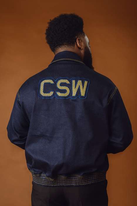 Men's Collar Varsity Jacket - Denim