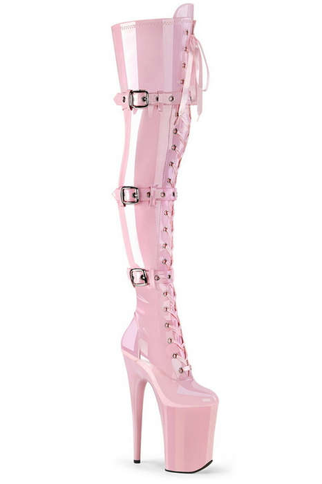 Baby Pink Pat 9" Ribbon Lace Up Thigh High Boot