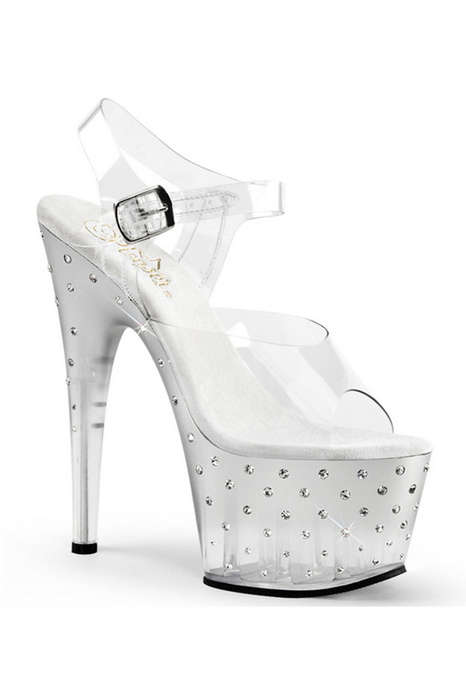 Clear & Silver Ombre Tinted 7" Ankle Strap Sandal