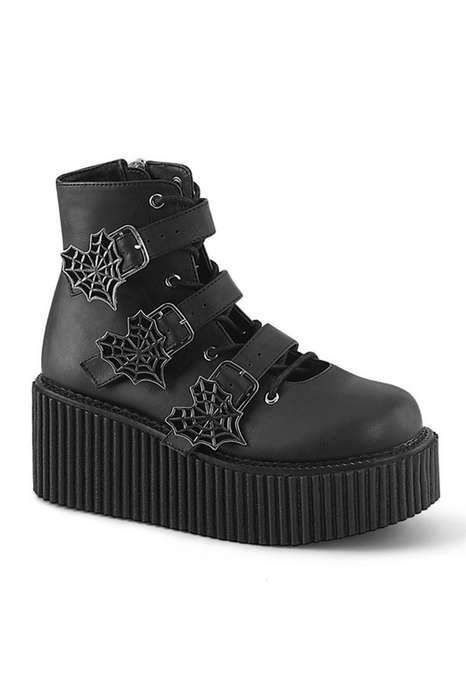 Black Vegan Leather Ankle High Creeper