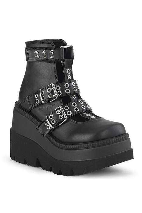 Black Vegan Leather 4 1/2" Cage Ankle Bootie