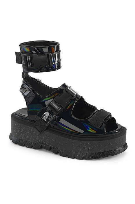 Black Holo Patent 2" Ankle Cuff Sandal