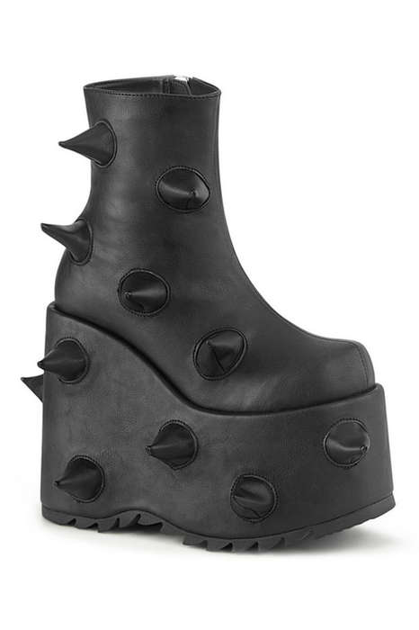 Black Vegan Leather 7" Platform Spiked Ankle Boot