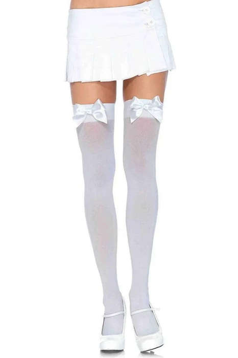 Opaque Thigh Highs with Satin Bow