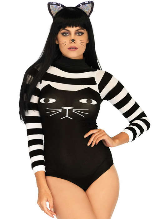 Nylon Striped Cat Bodysuit Costume