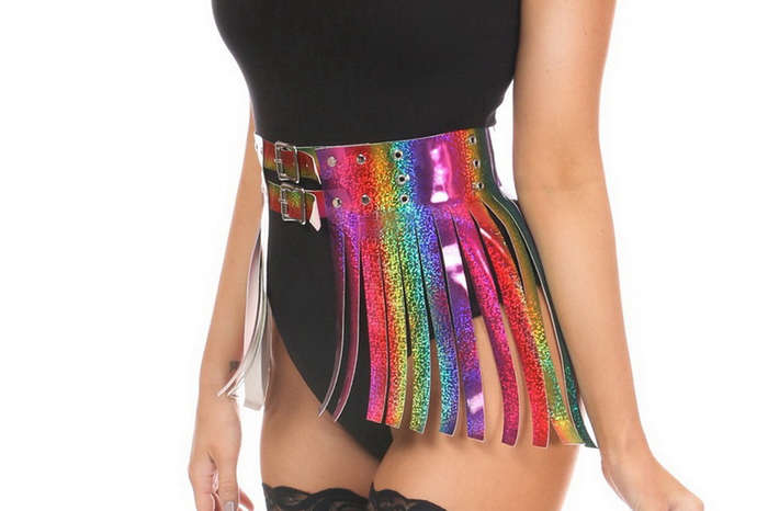 Plus Size Rainbow Glitter Fringe Mini Skirt