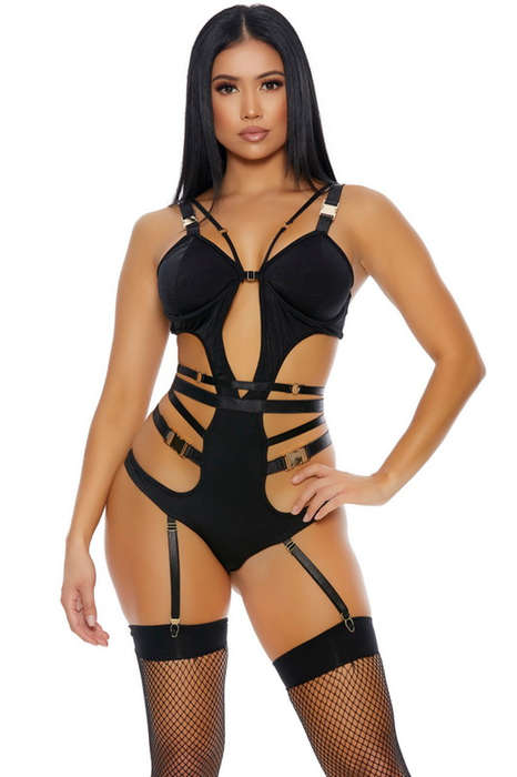 Buckle Up Black Gartered Teddy