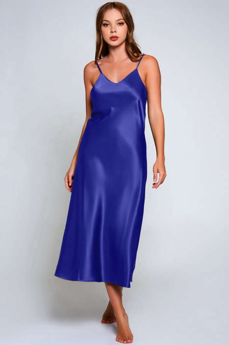 Blue Long Satin Victoria Gown