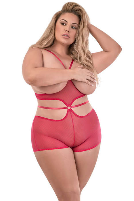 Plus Size Pink Diamond Girl Cupless & Crotchless Romper