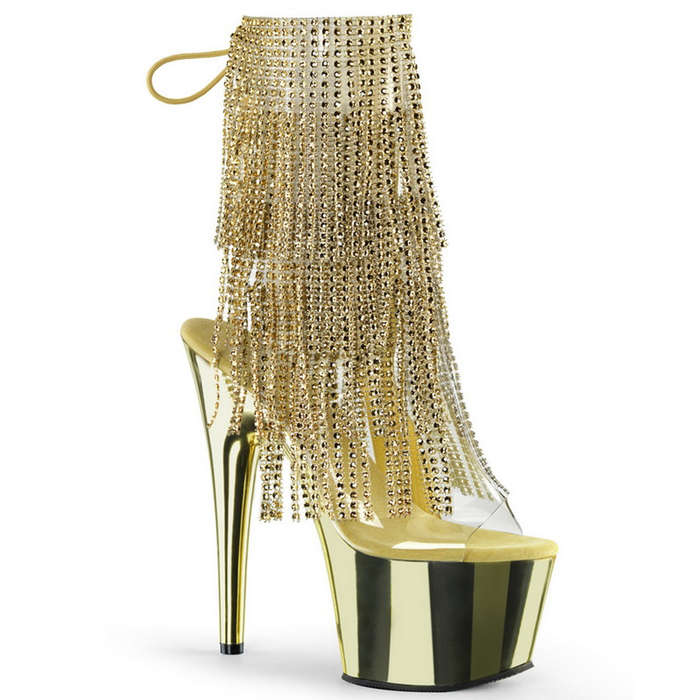 7" Heel Gold Chrome Plated Platform Ankle Boots