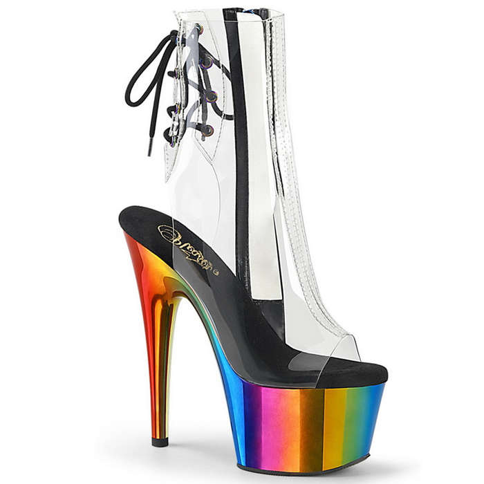 7" Heel Rainbow Chrome Plated Platform Ankle Boots