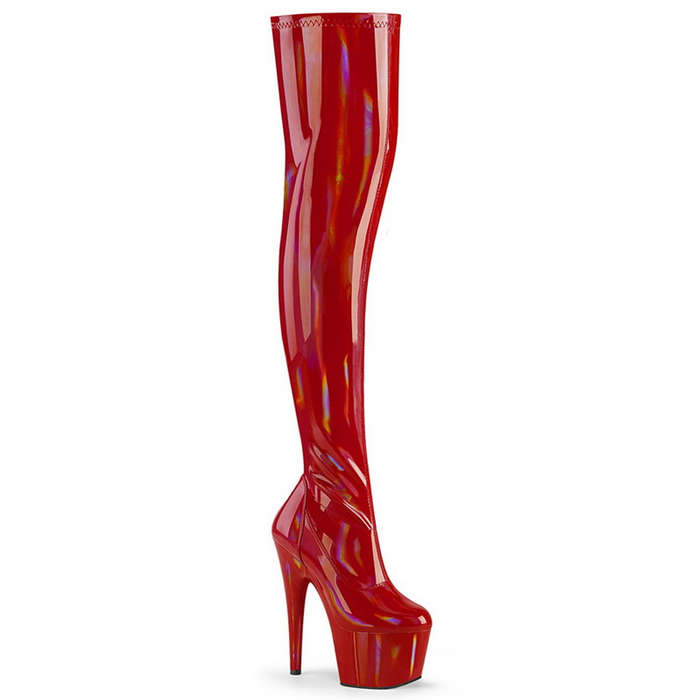 7" Heel Red Stretch Thigh High Boots