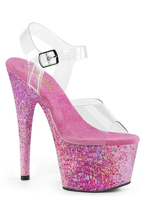 7" Heel Pink Confetti Platform Ankle Strap Sandals